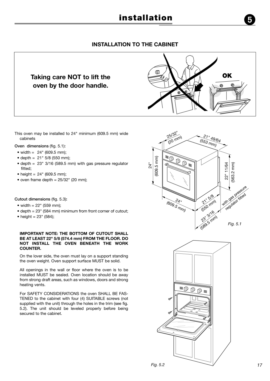 Verona VEBIG24 warranty Installation to the Cabinet 