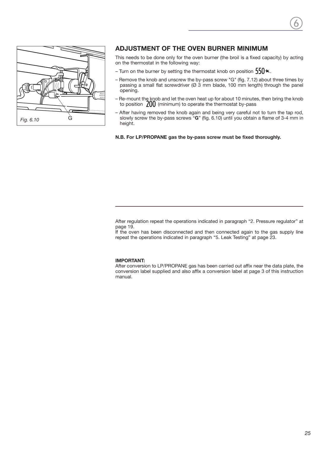 Verona VEBIG24 warranty Adjustment of the Oven Burner Minimum 