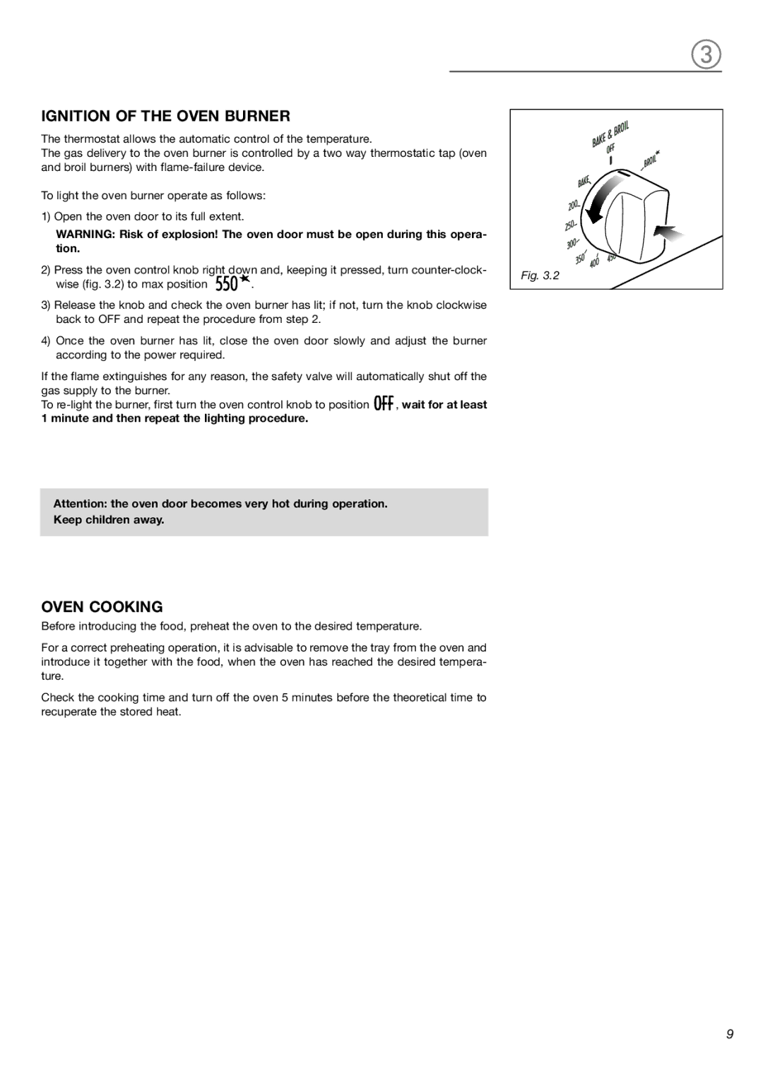 Verona VEBIG24 warranty Ignition of the Oven Burner, Oven Cooking 