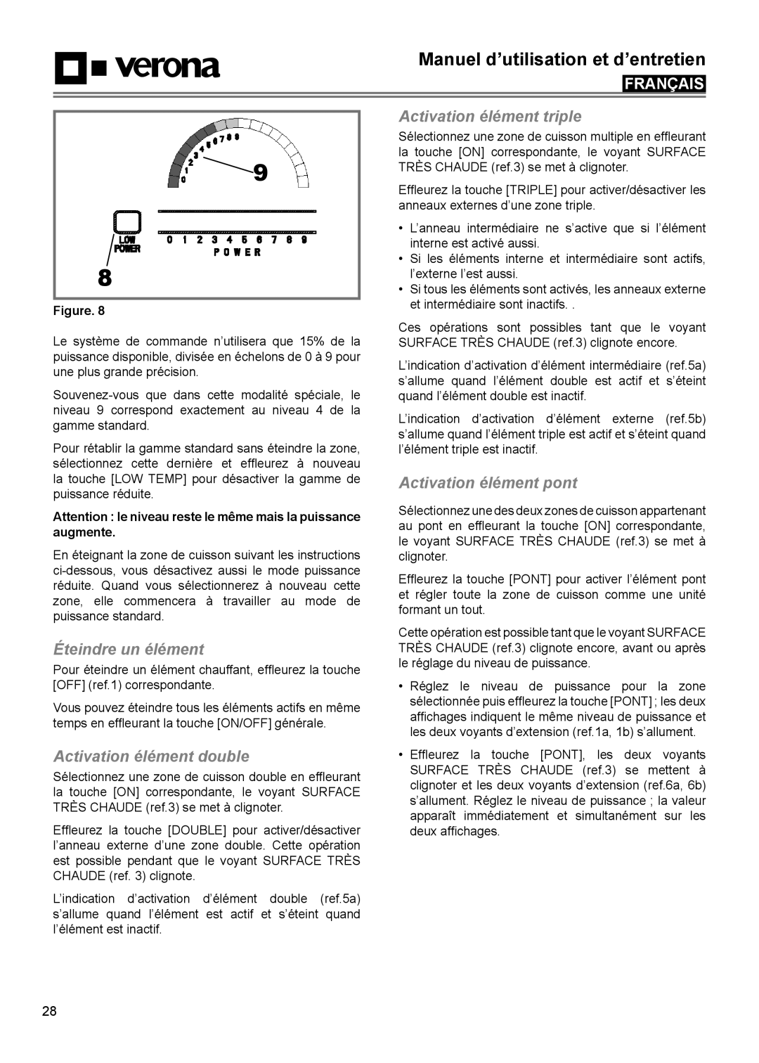 Verona VECTEM365 VECTEM304 manual Éteindre un élément, Activation élément double, Activation élément triple 