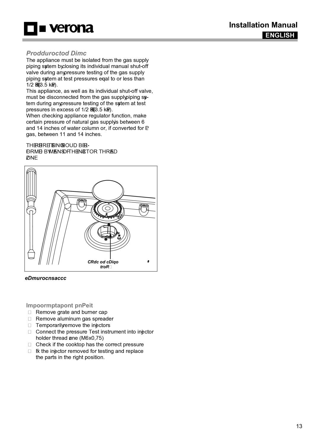 Verona VECTGMS304SS, VECTGMS365SS manual Pressure Testing, Pressure Test Method 