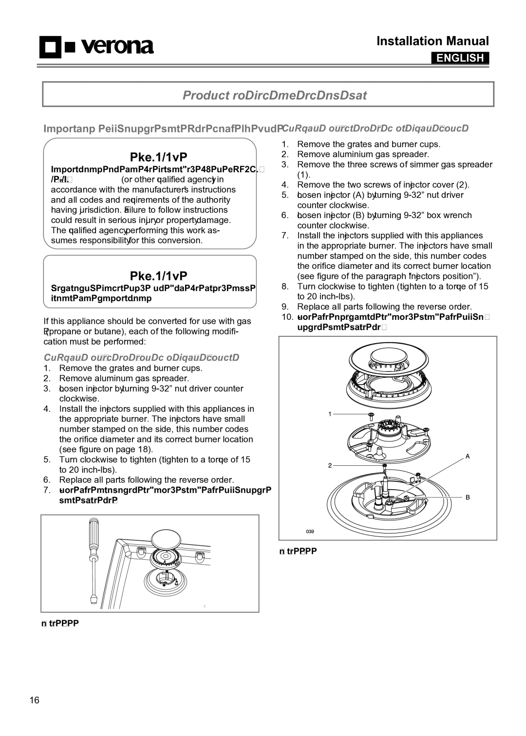 Verona VECTGMS365SS, VECTGMS304SS manual Conversion for LP or NG Gas, Converting Appliance for Use with LP Gas 