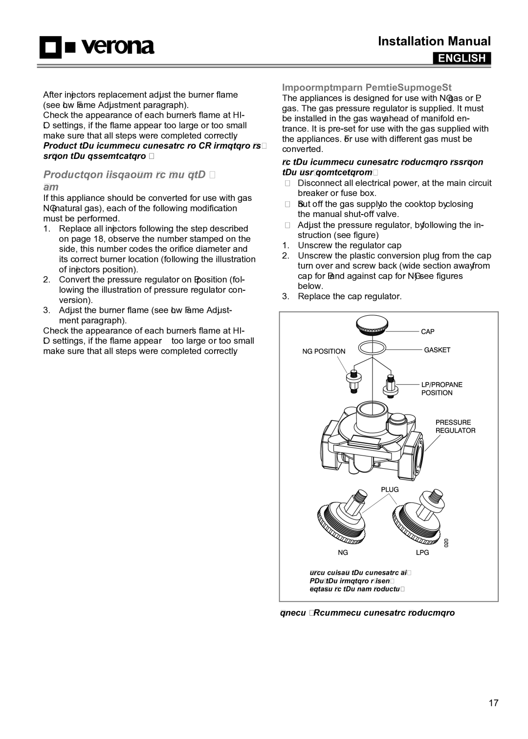 Verona VECTGMS304SS, VECTGMS365SS manual Converting Appliances for Use with NG Gas, Pressure regulator conversion 