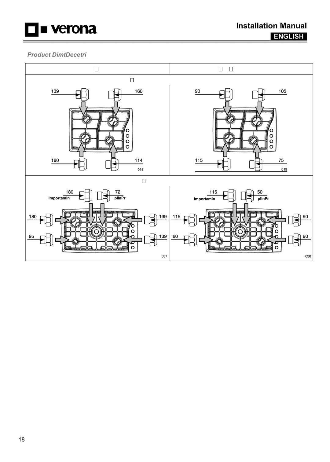 Verona VECTGMS365SS, VECTGMS304SS manual Injectors position, One ring flame burners Dual flame ring 