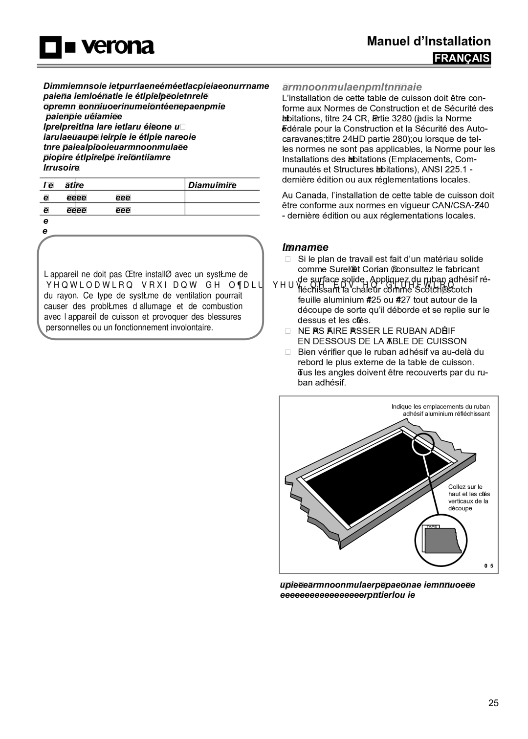 Verona VECTGMS304SS, VECTGMS365SS manual Installation autocaravane 