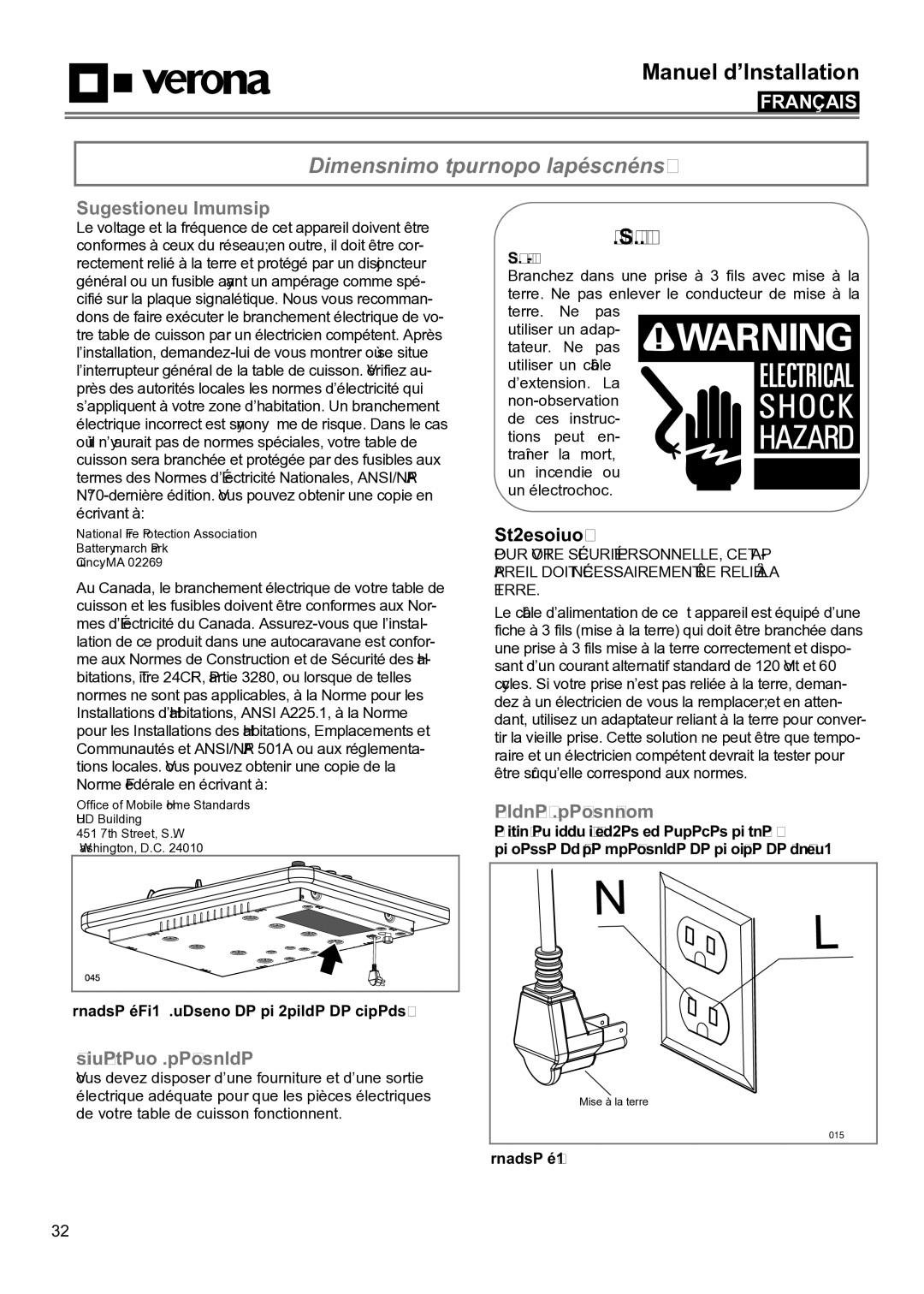 Verona VECTGMS365SS, VECTGMS304SS manual Conditions Requises Electricité, Information Général, Branchement Electrique 