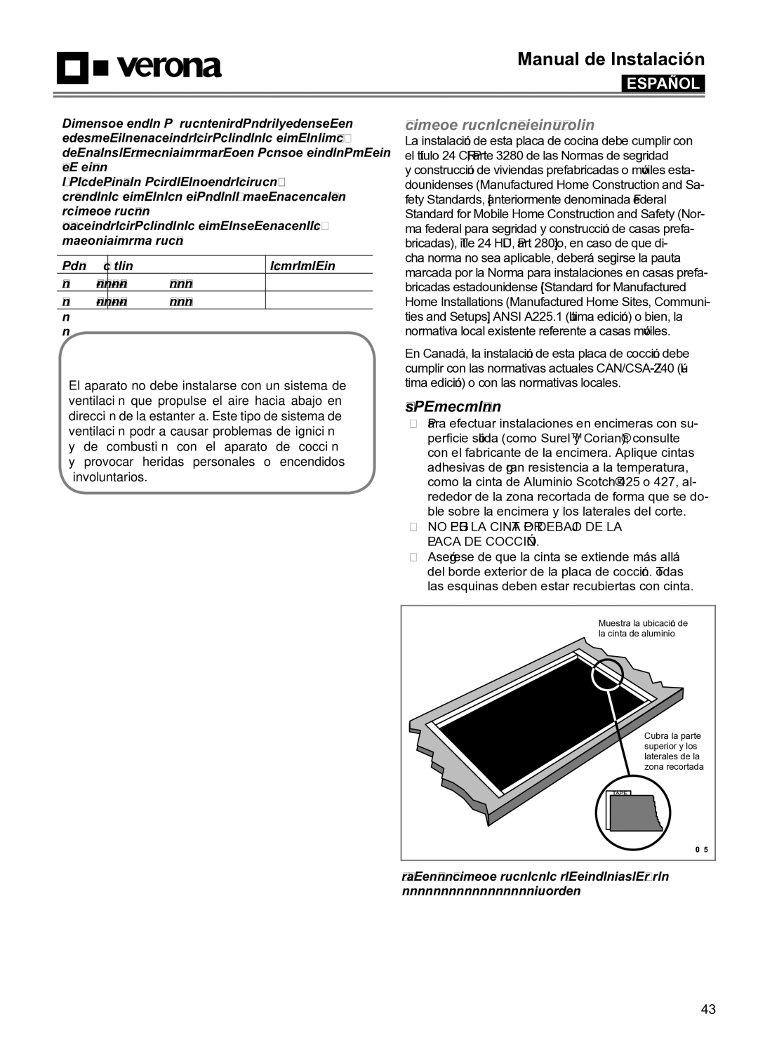 Verona VECTGMS304SS, VECTGMS365SS manual Instalación en Casas Móviles 