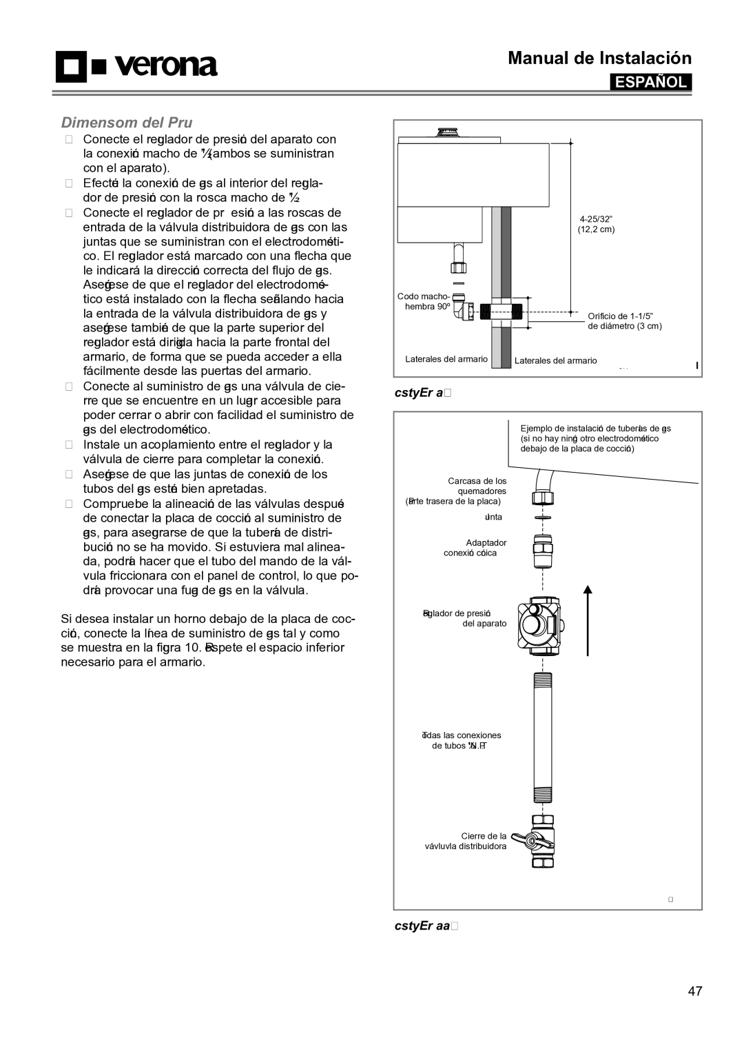 Verona VECTGMS304SS, VECTGMS365SS manual Conexión del Gas, Figura 