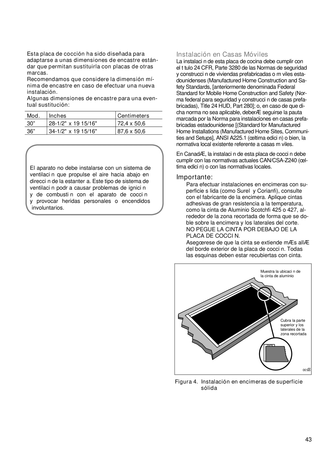 Verona VECTGV304SS, VECTGV365SS manual Instalación en Casas Móviles 