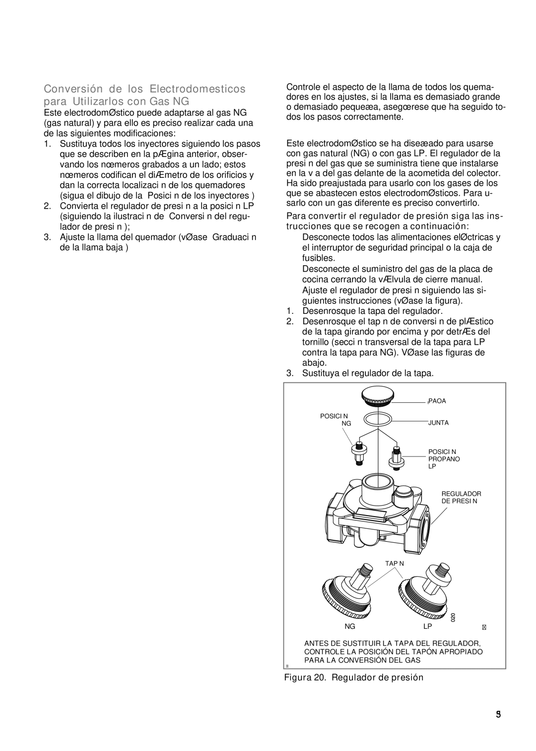 Verona VECTGV304SS Conversión de los Electrodomesticos, Para Utilizarlos con Gas NG, Conversión del Regulador de Presión 