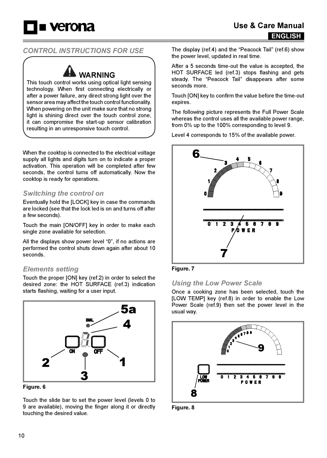 Verona VECTIM304, VECTIM365 manual Switching the control on, Elements setting, Using the Low Power Scale 