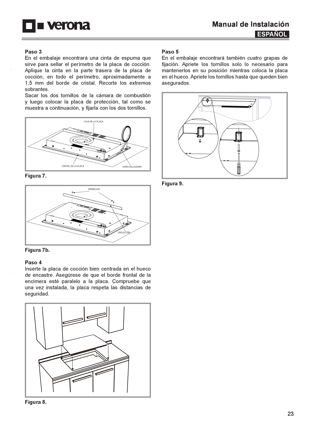 Verona VECTIM365, VECTIM304 manual Figura 7b Paso, Manual de Instalación, Español 