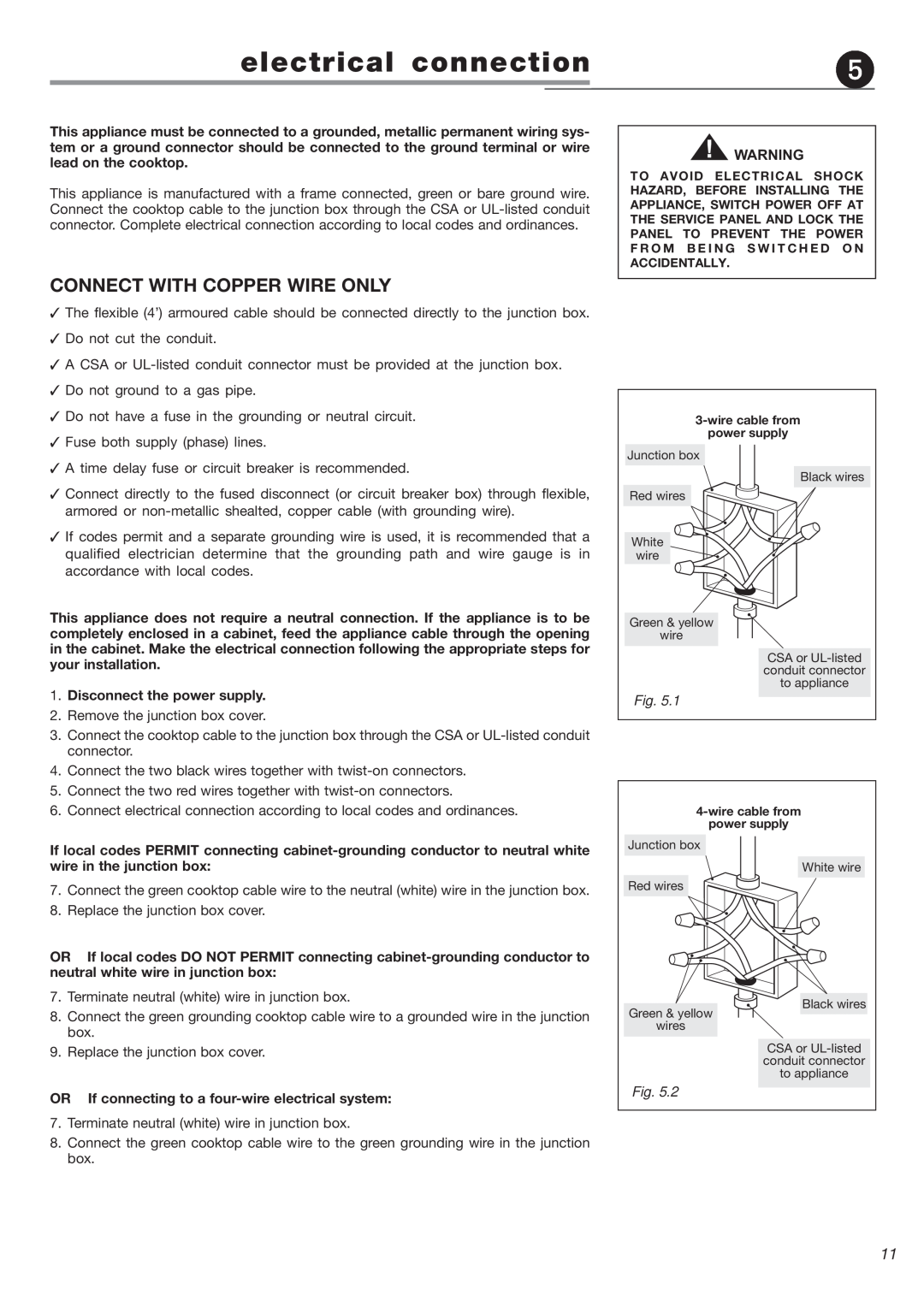 Verona VEECT212F operating instructions electrical connection, Connect With Copper Wire Only 