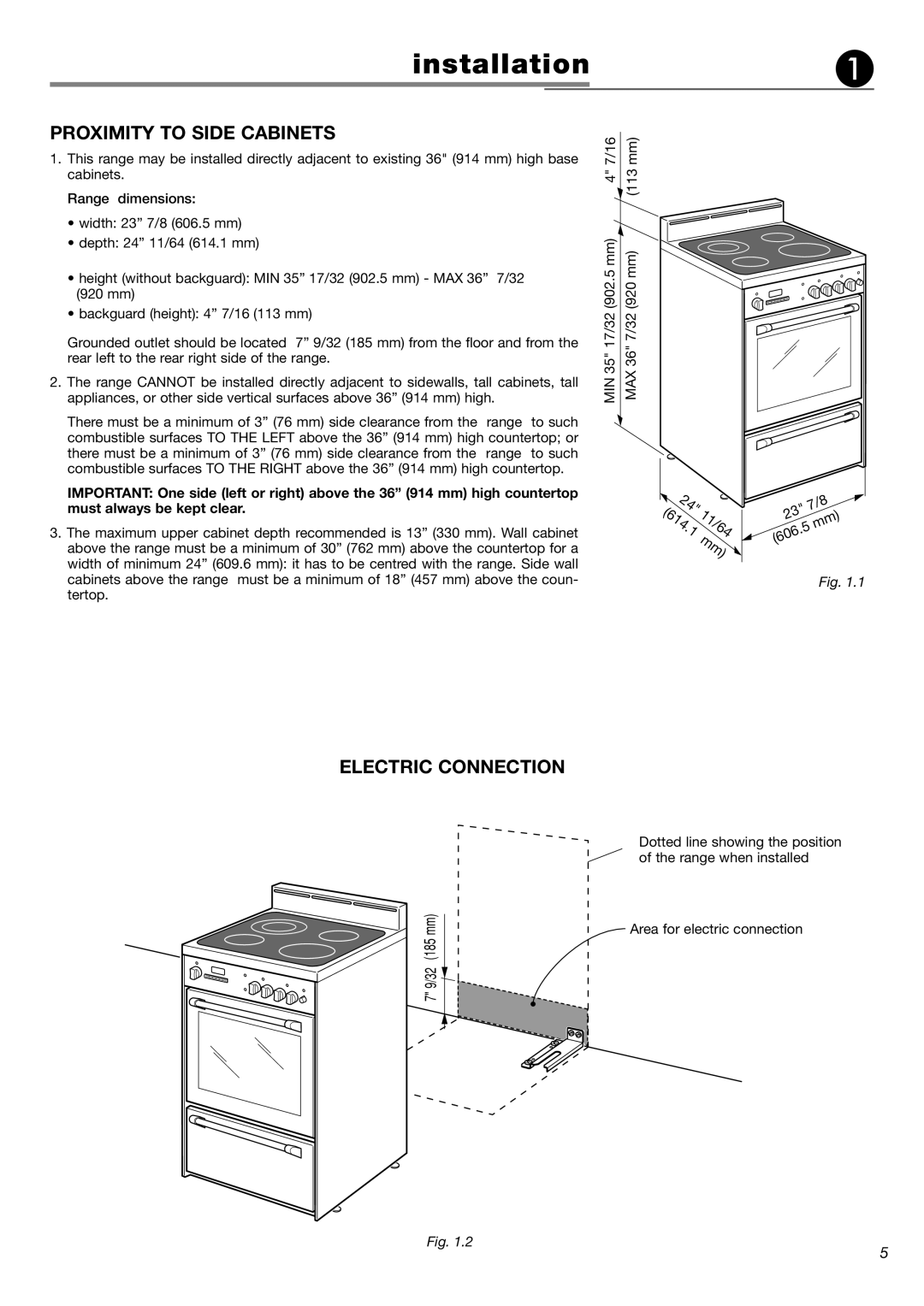 Verona VEFSEE 244 P warranty Proximity to Side Cabinets, Electric Connection 