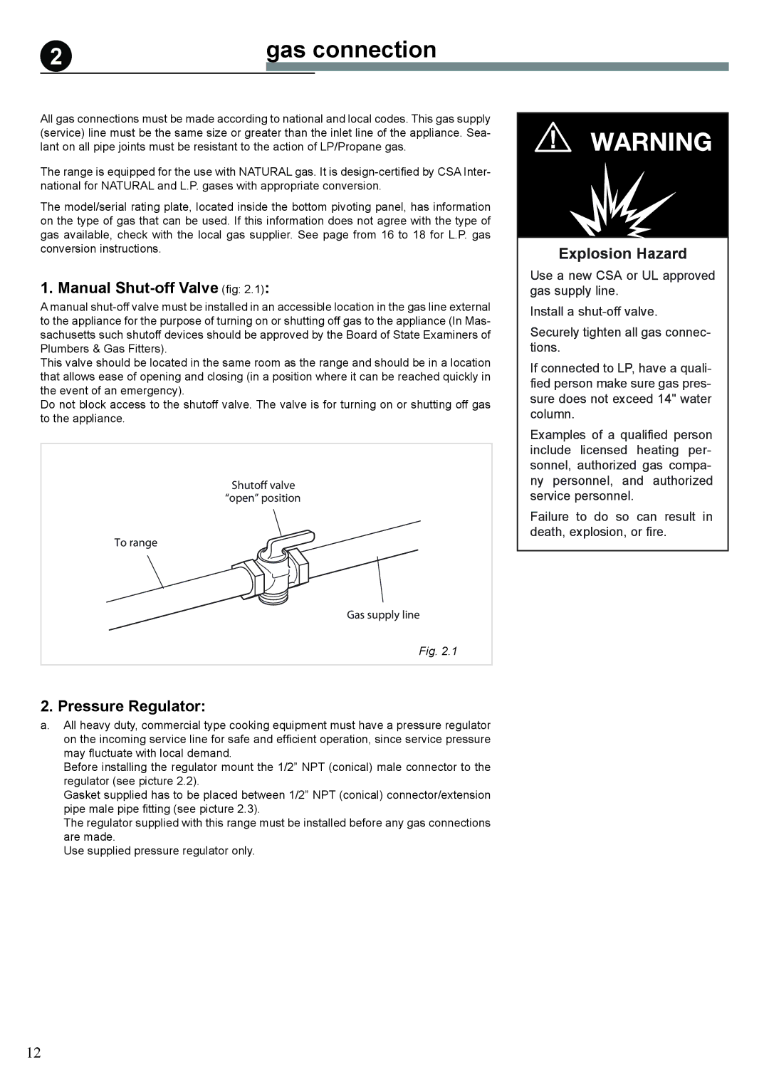 Verona VEFSGE 304 SC manual Manual Shut-off Valve fig, Pressure Regulator, Explosion Hazard 