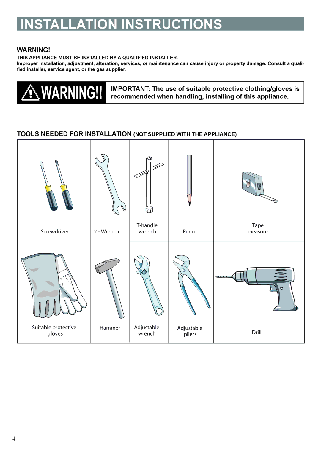 Verona VEFSGE 304 SC manual Installation Instructions 