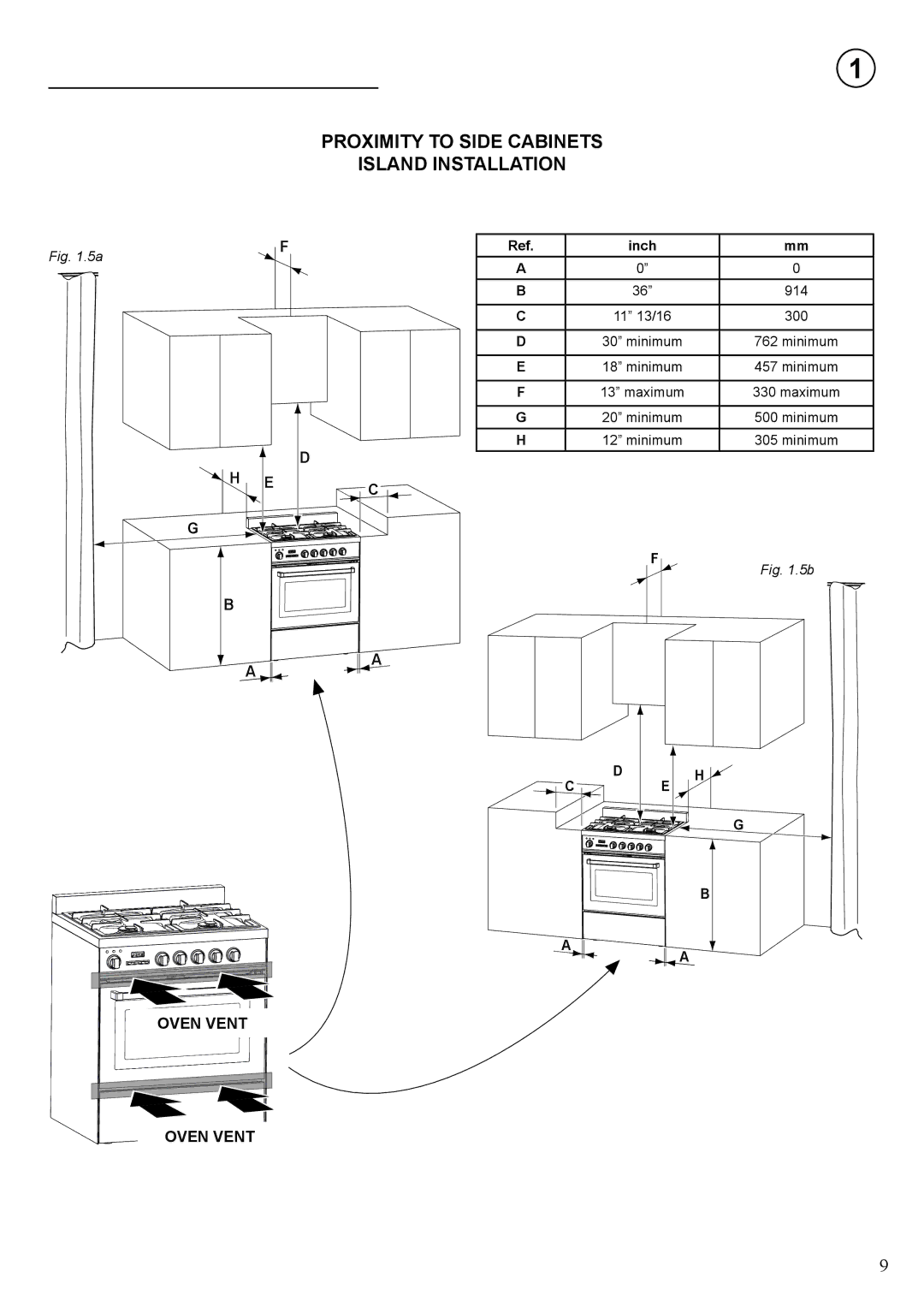 Verona VEFSGE 304 SC manual Proximity to Side Cabinets Island Installation 