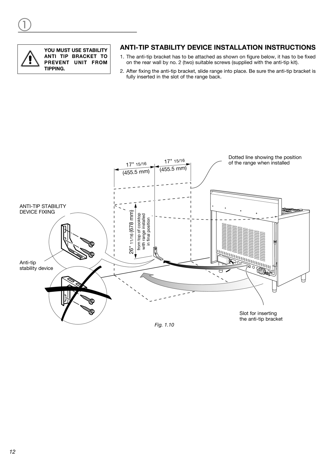 Verona VEFSGG 365 N warranty ANTI-TIP Stability Device Installation Instructions 