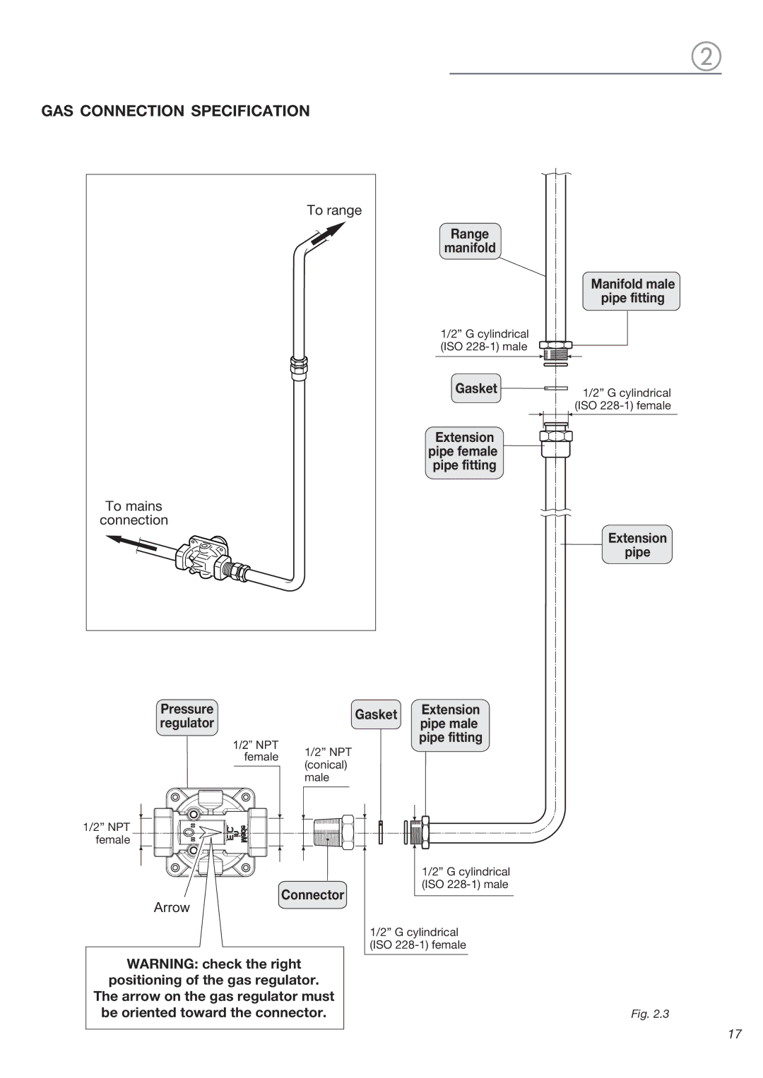 Verona VEFSGG 365 N warranty GAS Connection Specification, Connector 