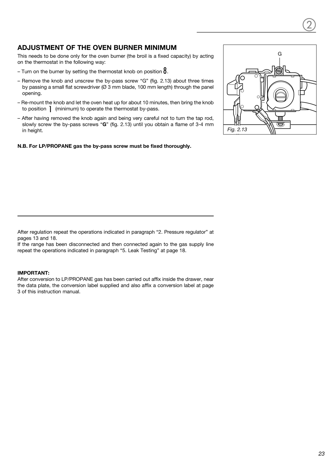 Verona VEFSGG 365 N warranty Adjustment of the Oven Burner Minimum 