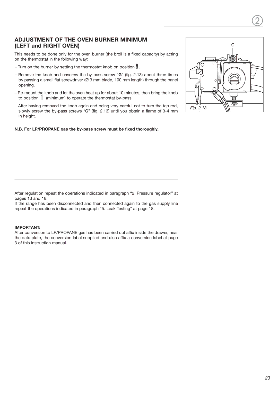 Verona VEFSGG 365 ND warranty Adjustment of the Oven Burner Minimum, LEFT and RIGHT OVEN 