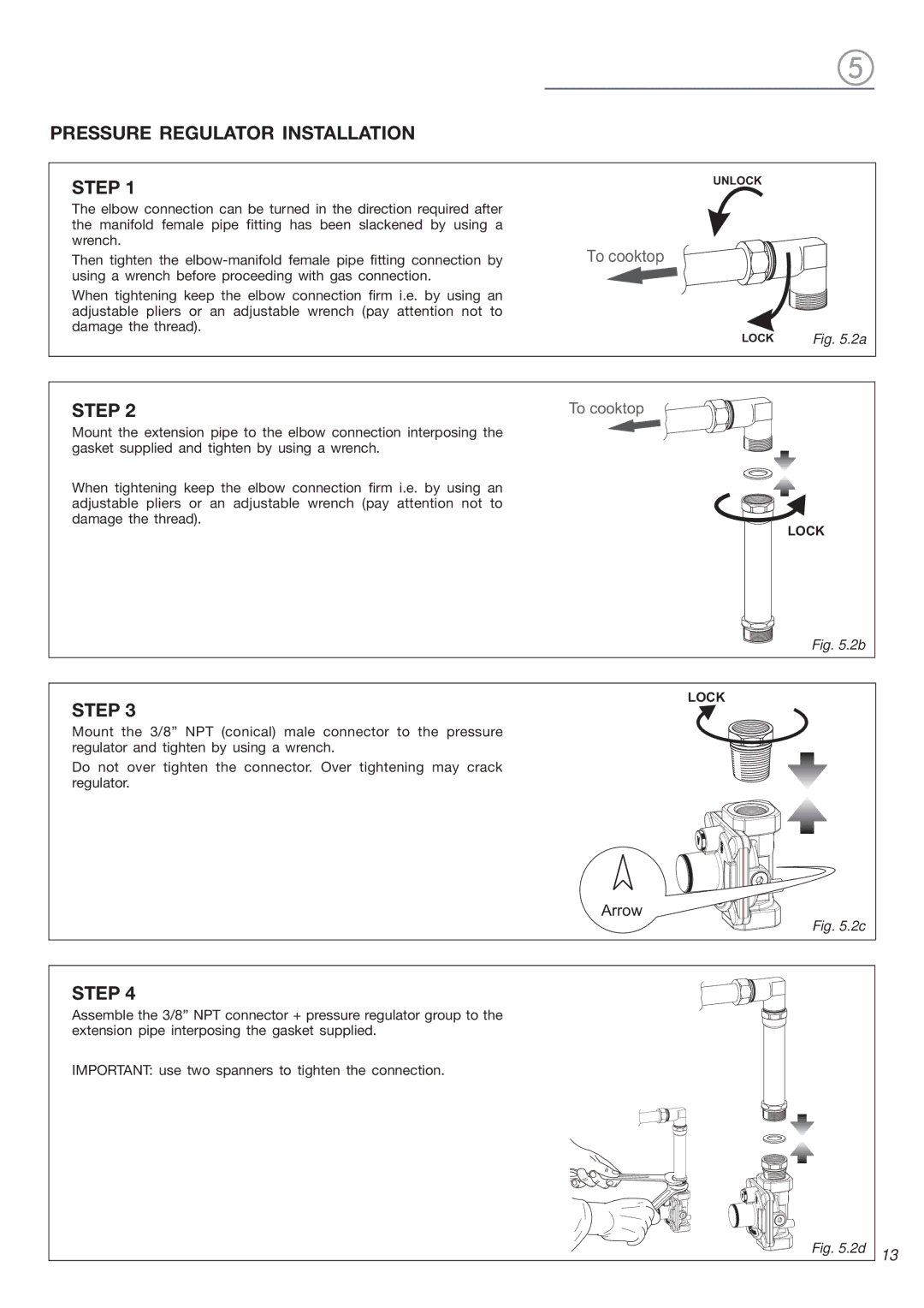 Verona VEGCT424F warranty Pressure Regulator Installation Step 