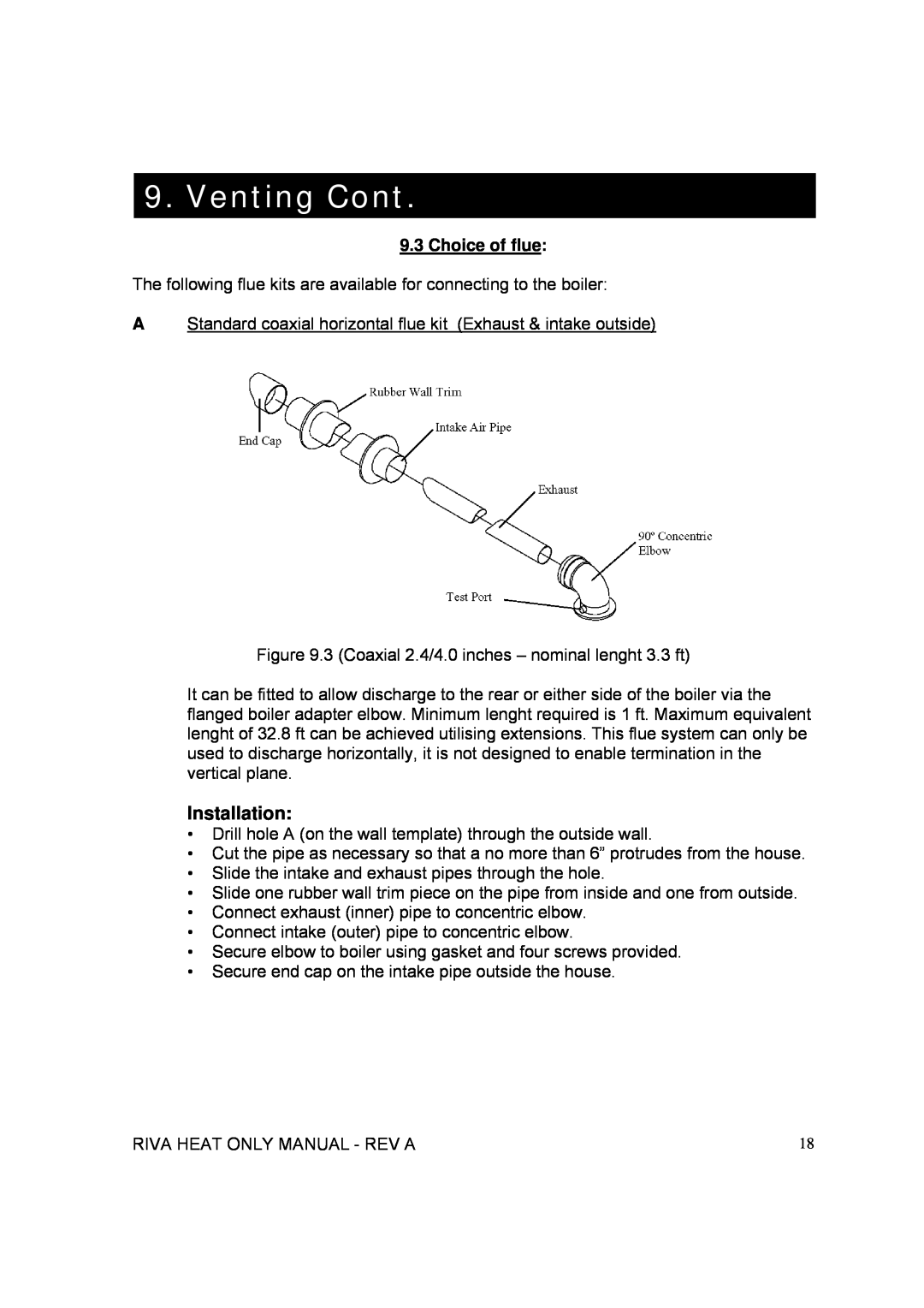 Verona WALL HUNG GAS BOILER manual Venting Cont, Installation, Choice of flue 