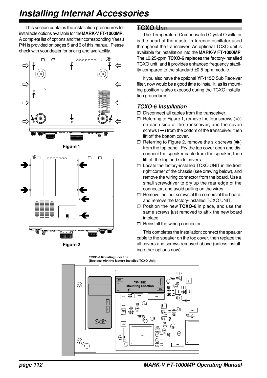 Vertex Standard FT-1000MP manual Installing Internal Accessories, TCXO-6 Installation 