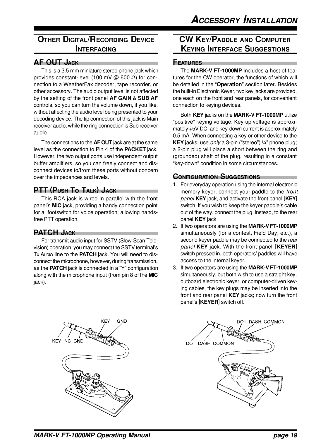 Vertex Standard FT-1000MP manual Other DIGITAL/RECORDING Device Interfacing, PTT Push to Talk Jack, Features 