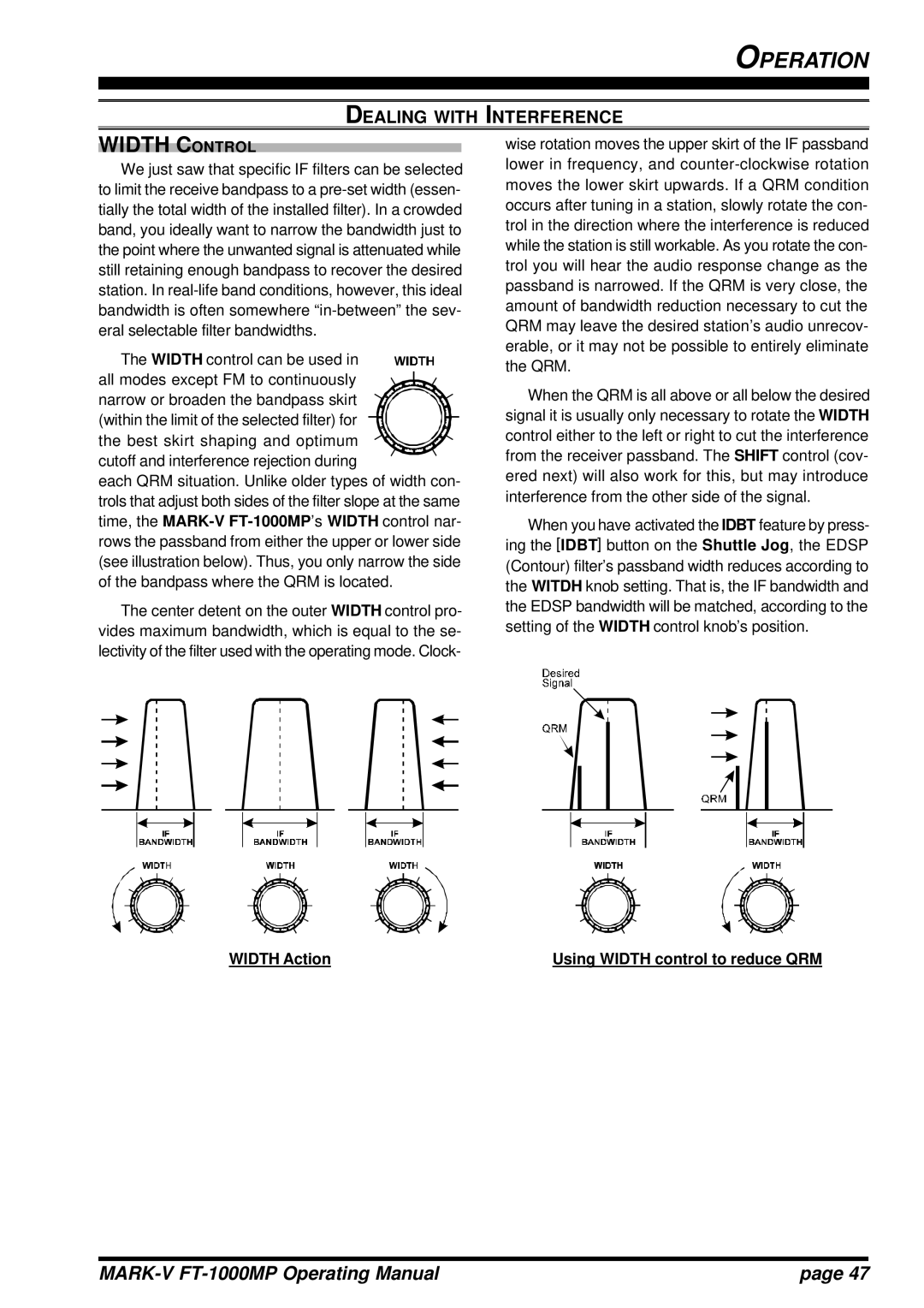 Vertex Standard FT-1000MP manual Width Control, Width Action Using Width control to reduce QRM 