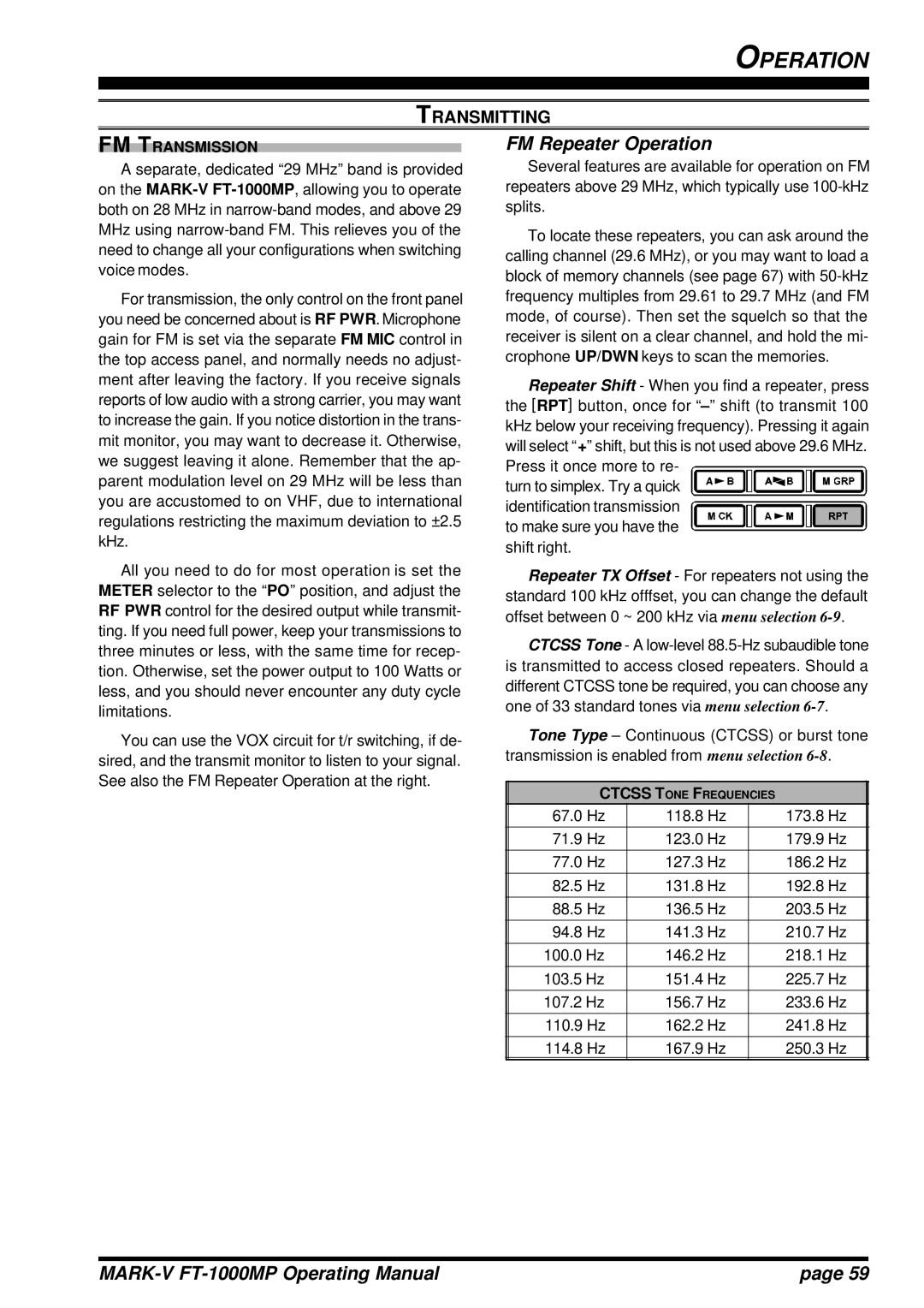 Vertex Standard FT-1000MP manual FM Repeater Operation, FM Transmission 