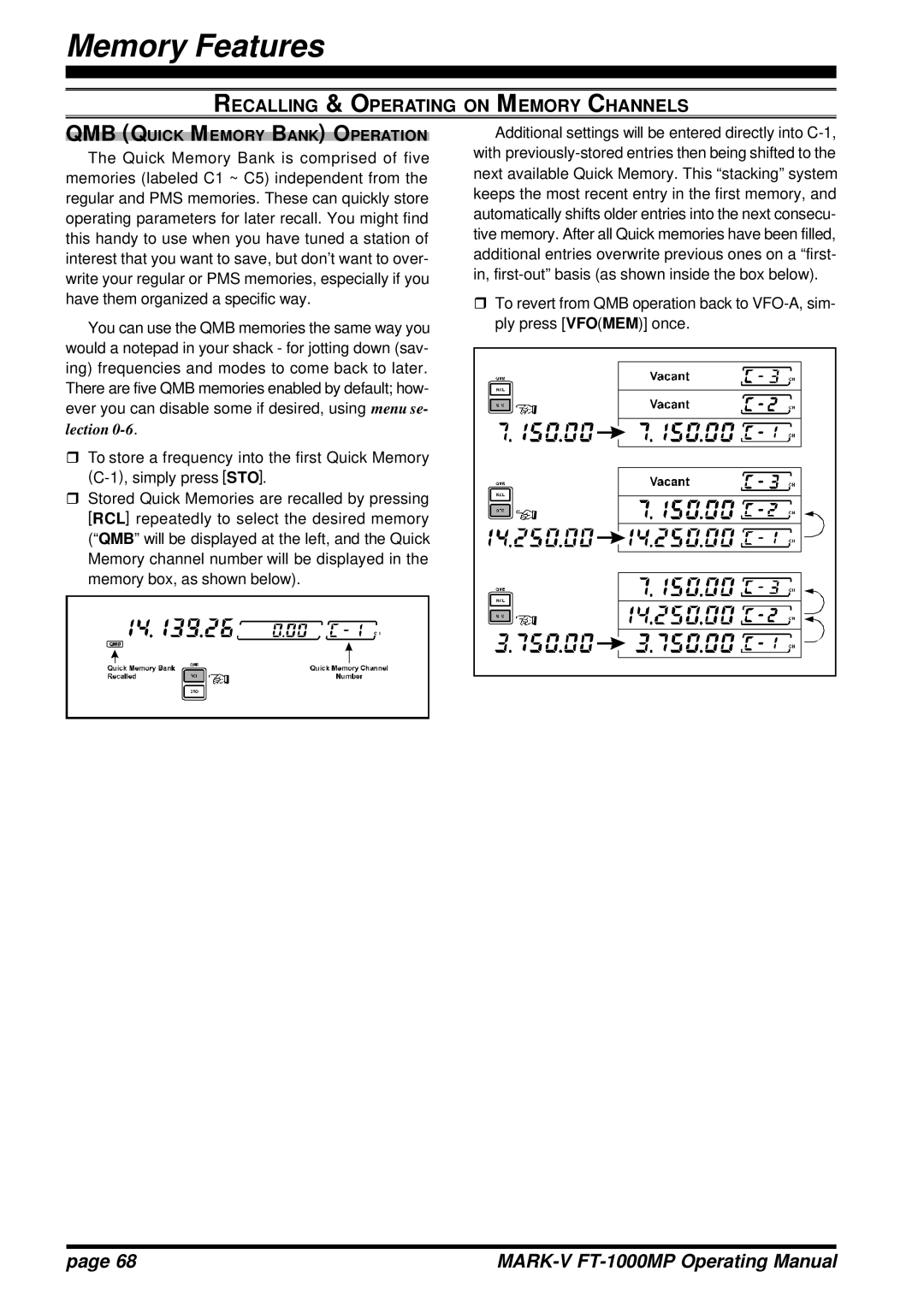 Vertex Standard FT-1000MP manual QMB Quick Memory Bank Operation 