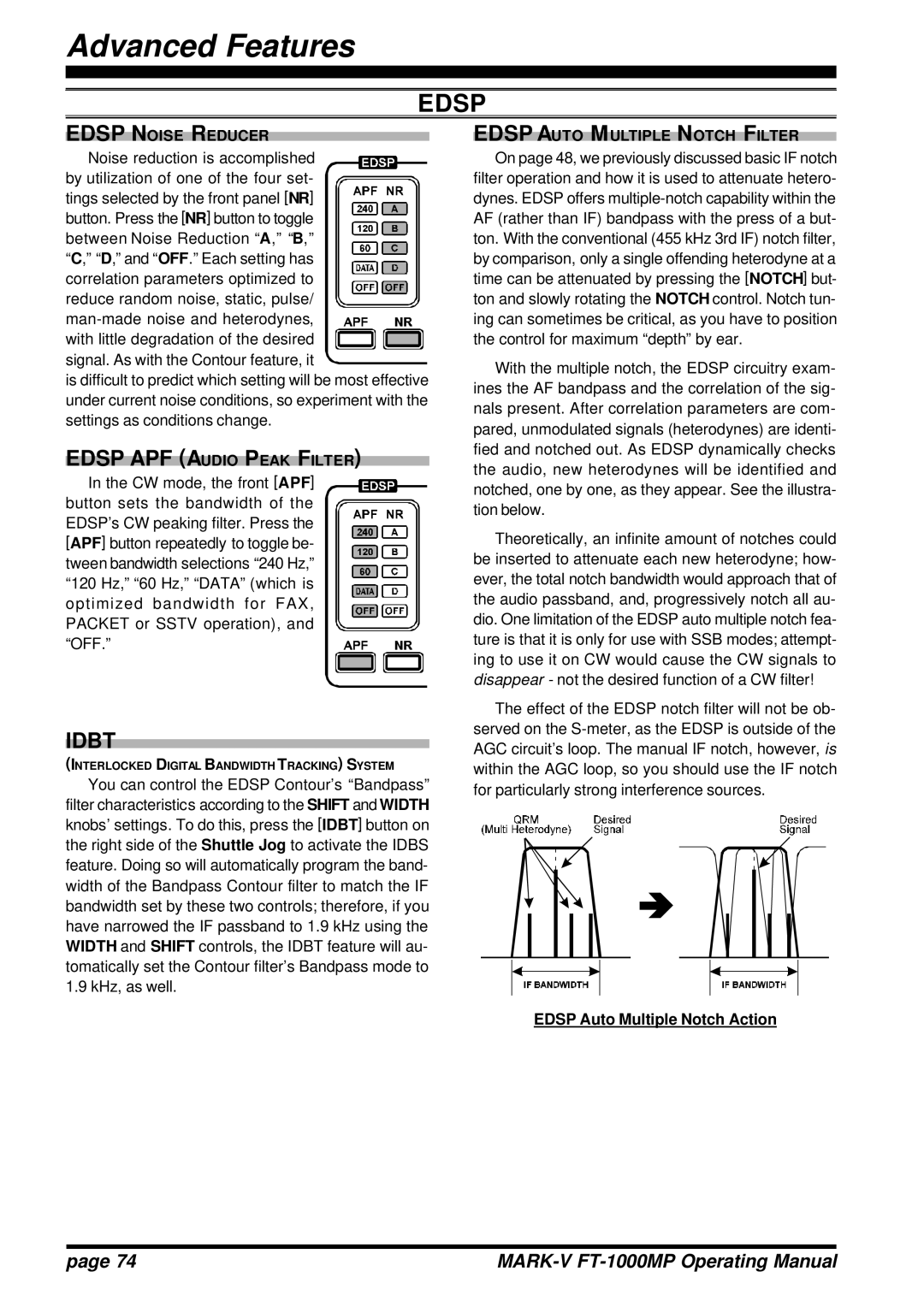 Vertex Standard FT-1000MP manual Edsp Noise Reducer, Edsp Auto Multiple Notch Filter, Edsp Auto Multiple Notch Action 