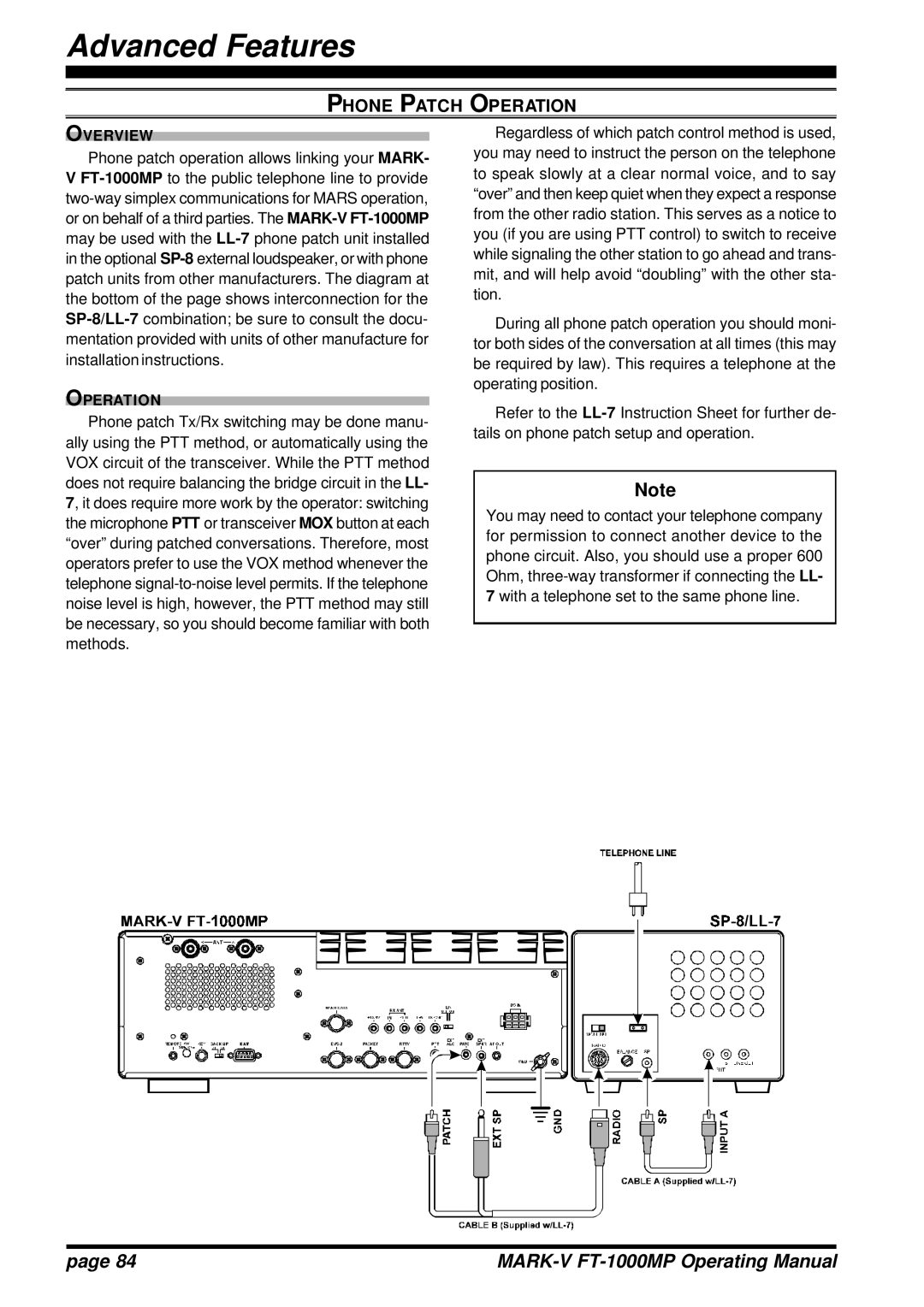 Vertex Standard FT-1000MP manual Phone Patch Operation 