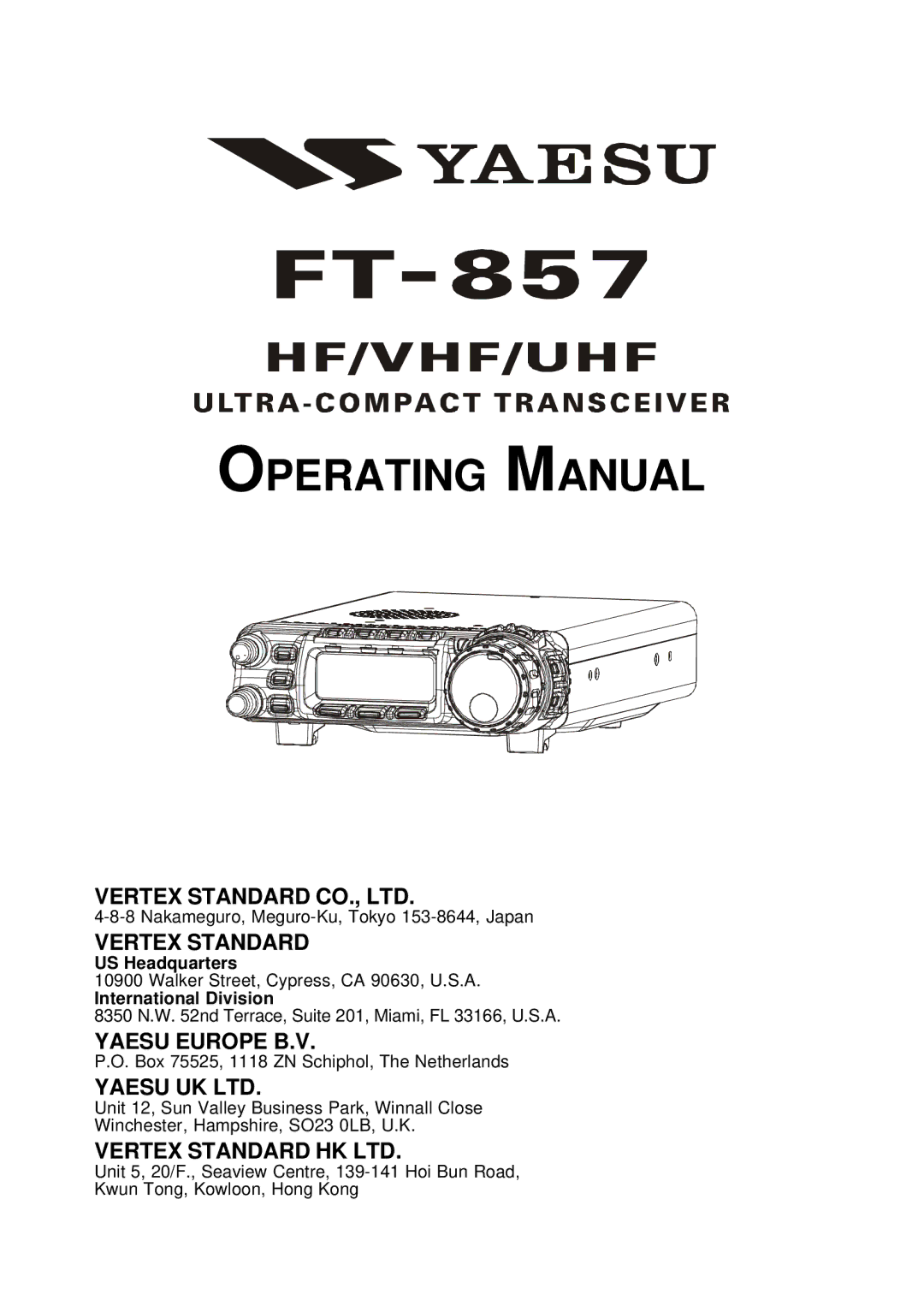 Vertex Standard FT-857 manual Operating Manual 