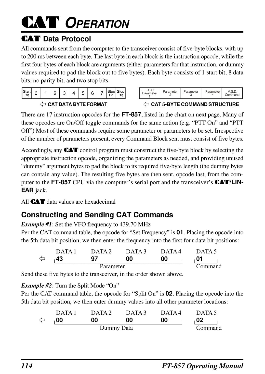 Vertex Standard FT-857 manual CAT Data Protocol, Constructing and Sending CAT Commands 