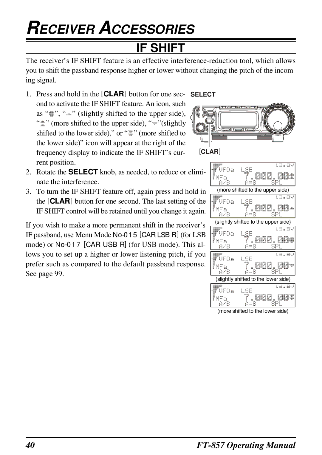 Vertex Standard FT-857 manual If Shift 