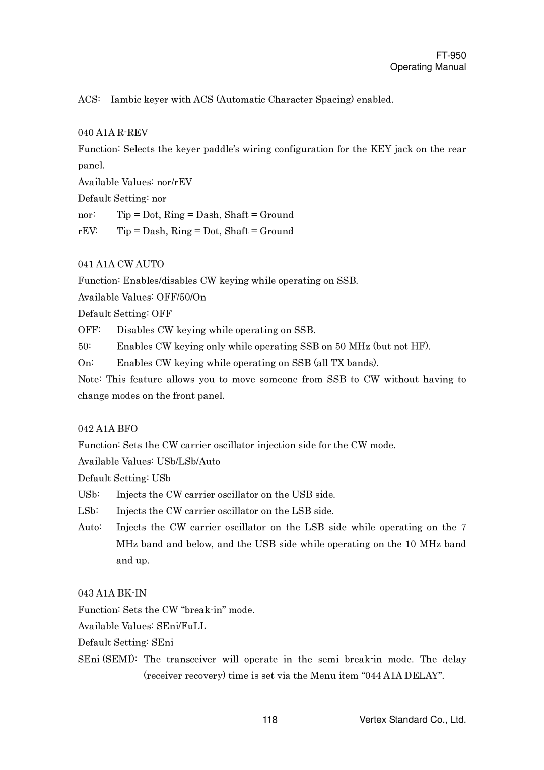 Vertex Standard FT-950 manual 041 A1A CW Auto 