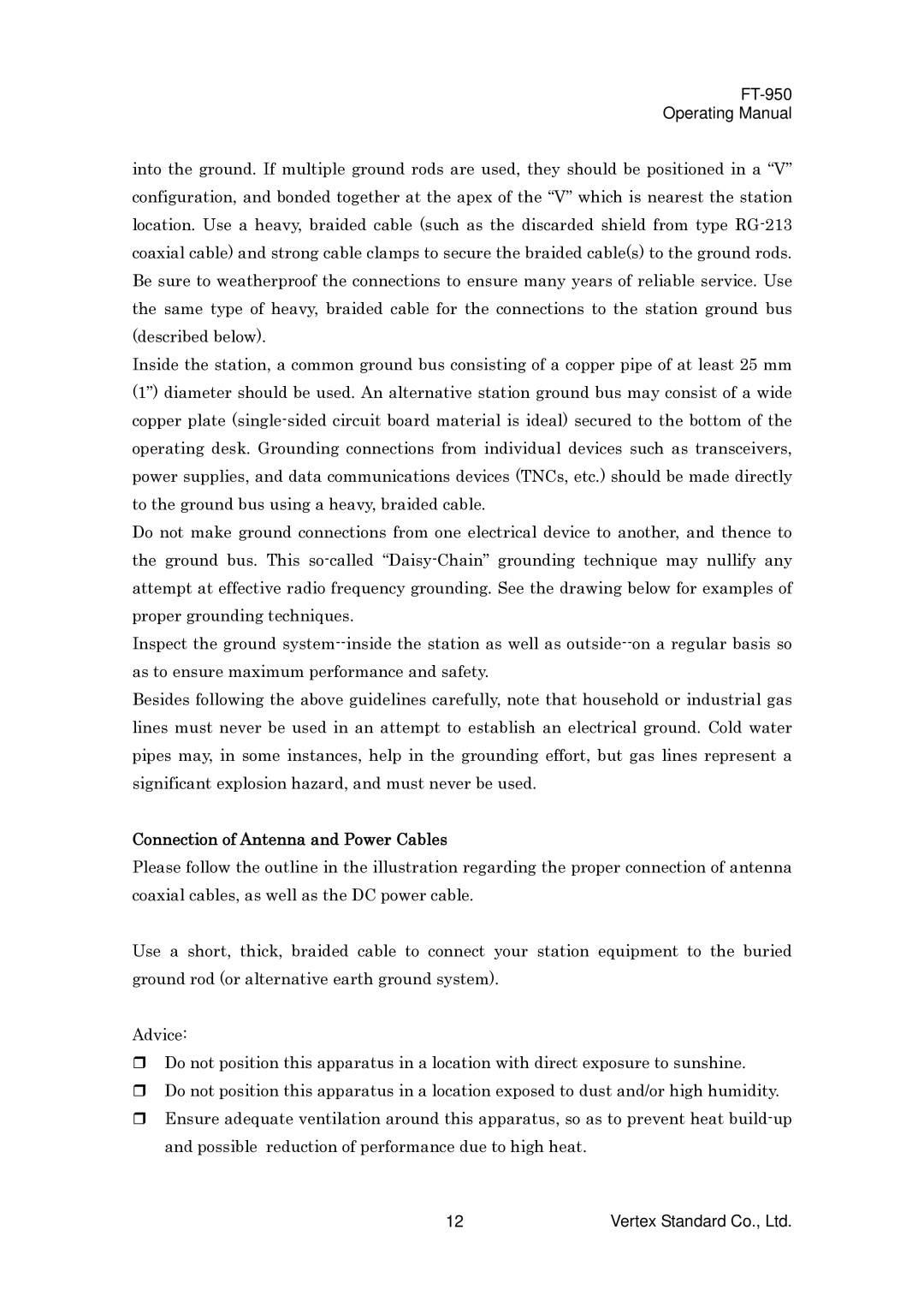 Vertex Standard FT-950 manual Connection of Antenna and Power Cables 