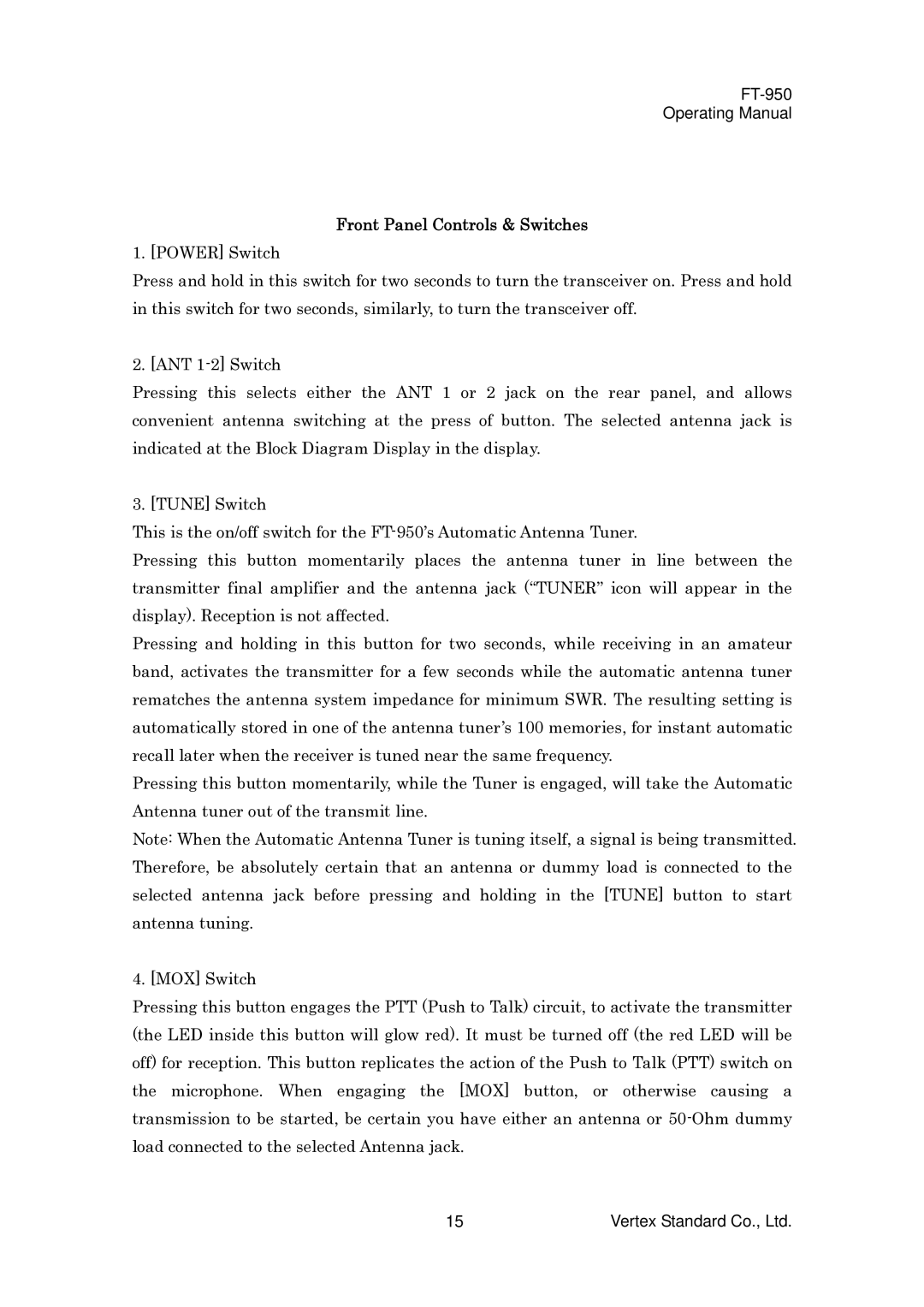 Vertex Standard FT-950 manual Front Panel Controls & Switches 