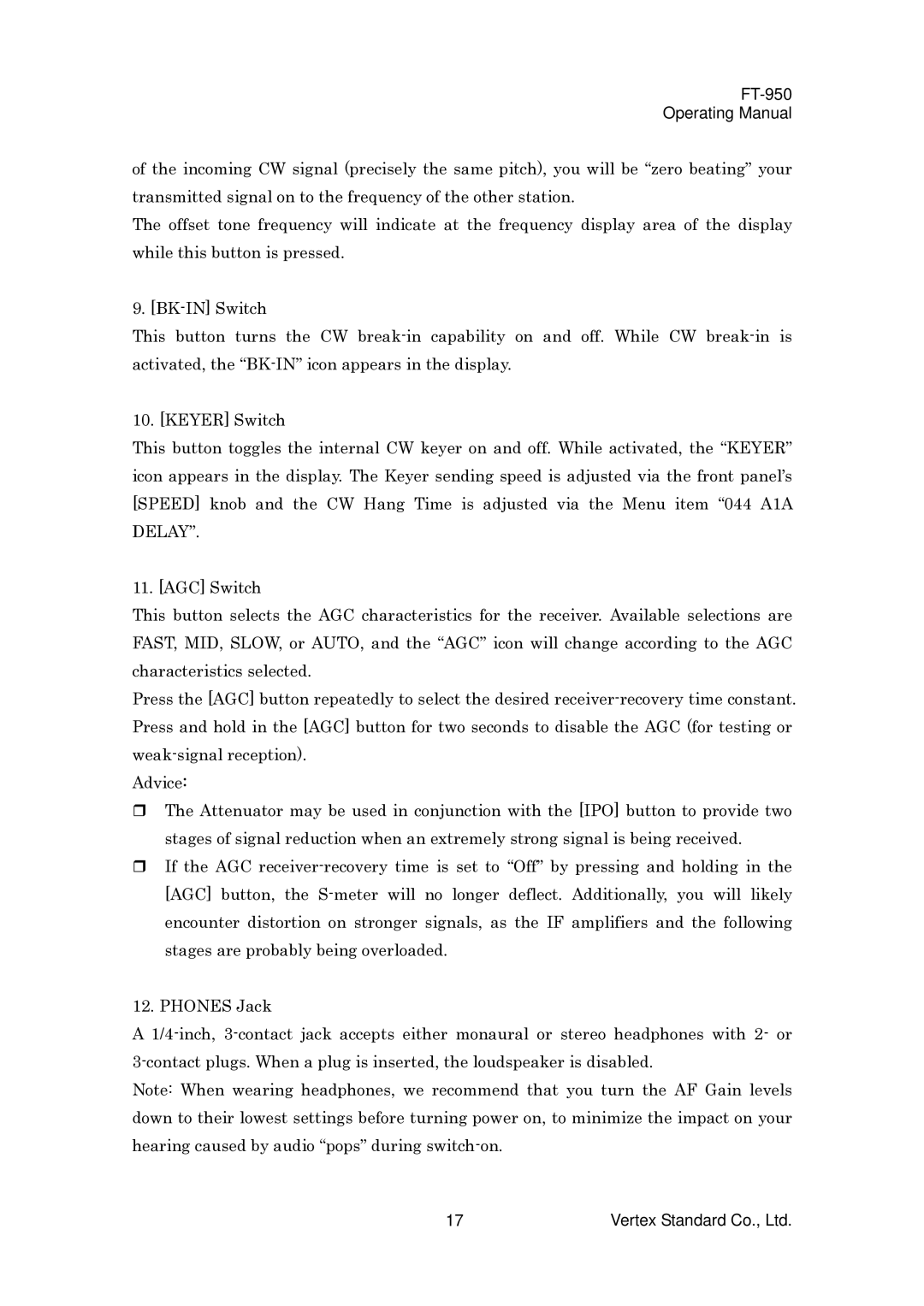 Vertex Standard manual FT-950 Operating Manual 