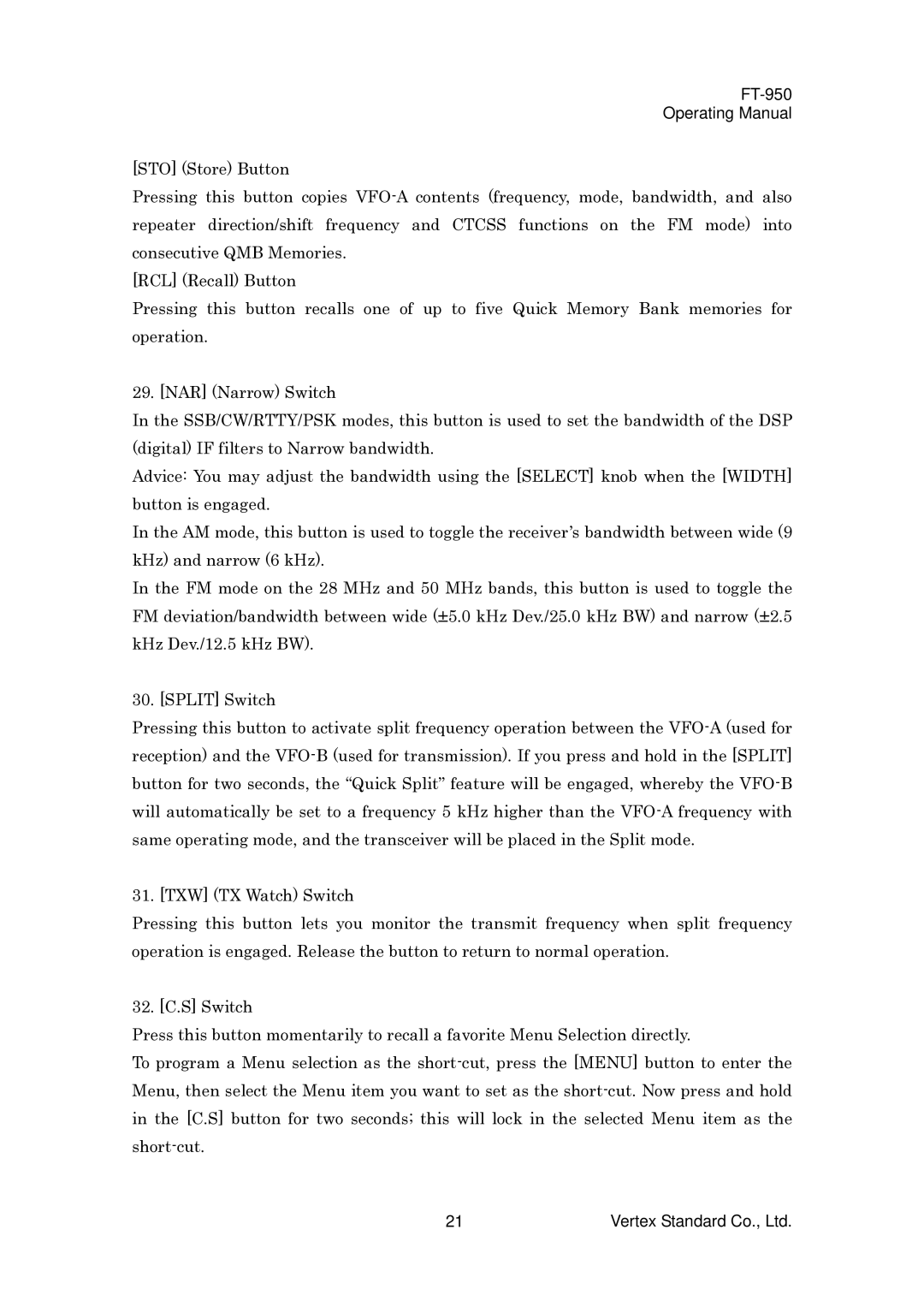 Vertex Standard manual FT-950 Operating Manual 