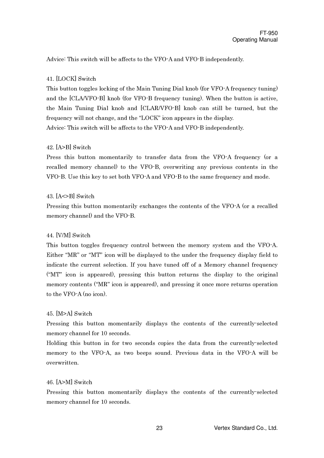 Vertex Standard manual FT-950 Operating Manual 