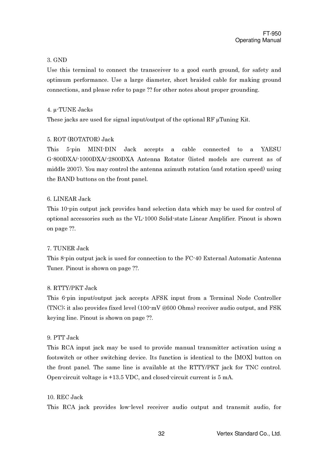 Vertex Standard manual FT-950 Operating Manual 