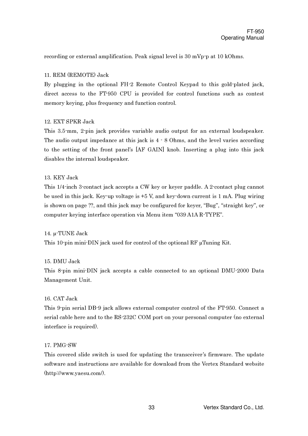 Vertex Standard manual FT-950 Operating Manual 