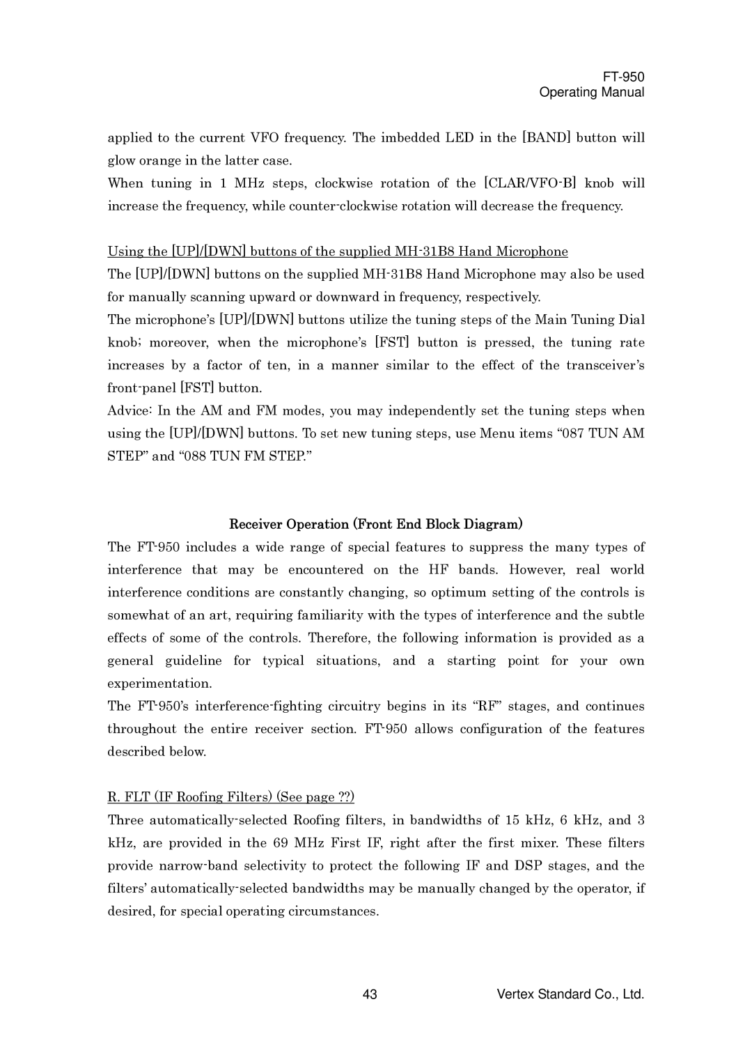 Vertex Standard FT-950 manual Receiver Operation Front End Block Diagram 
