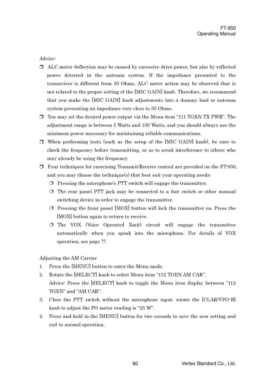 Vertex Standard manual FT-950 Operating Manual 