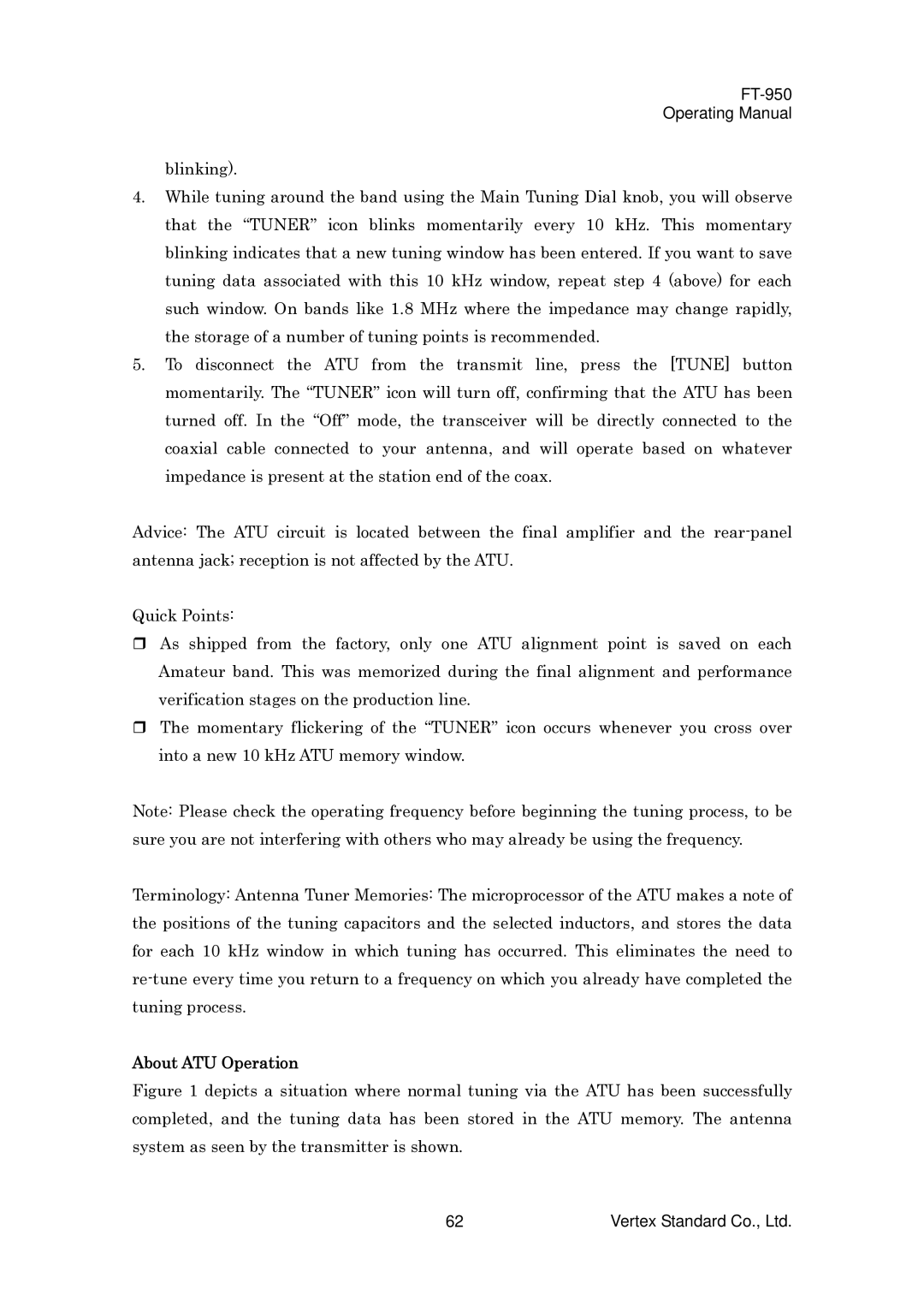 Vertex Standard FT-950 manual About ATU Operation 