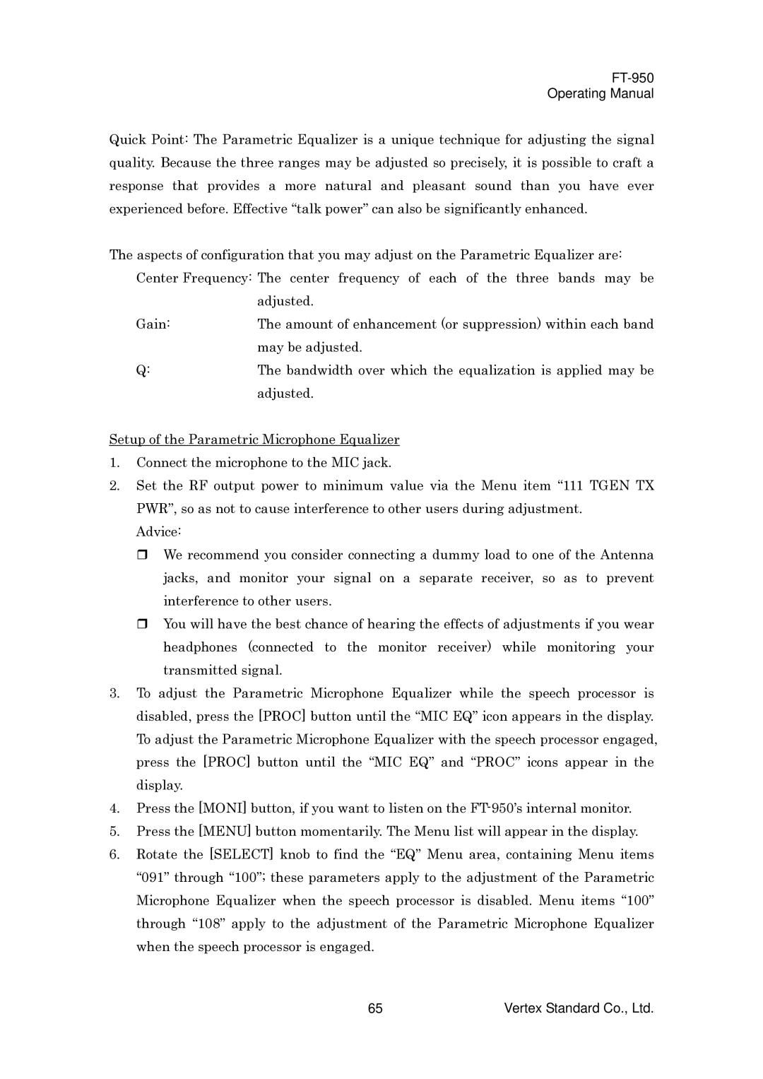 Vertex Standard manual FT-950 Operating Manual 