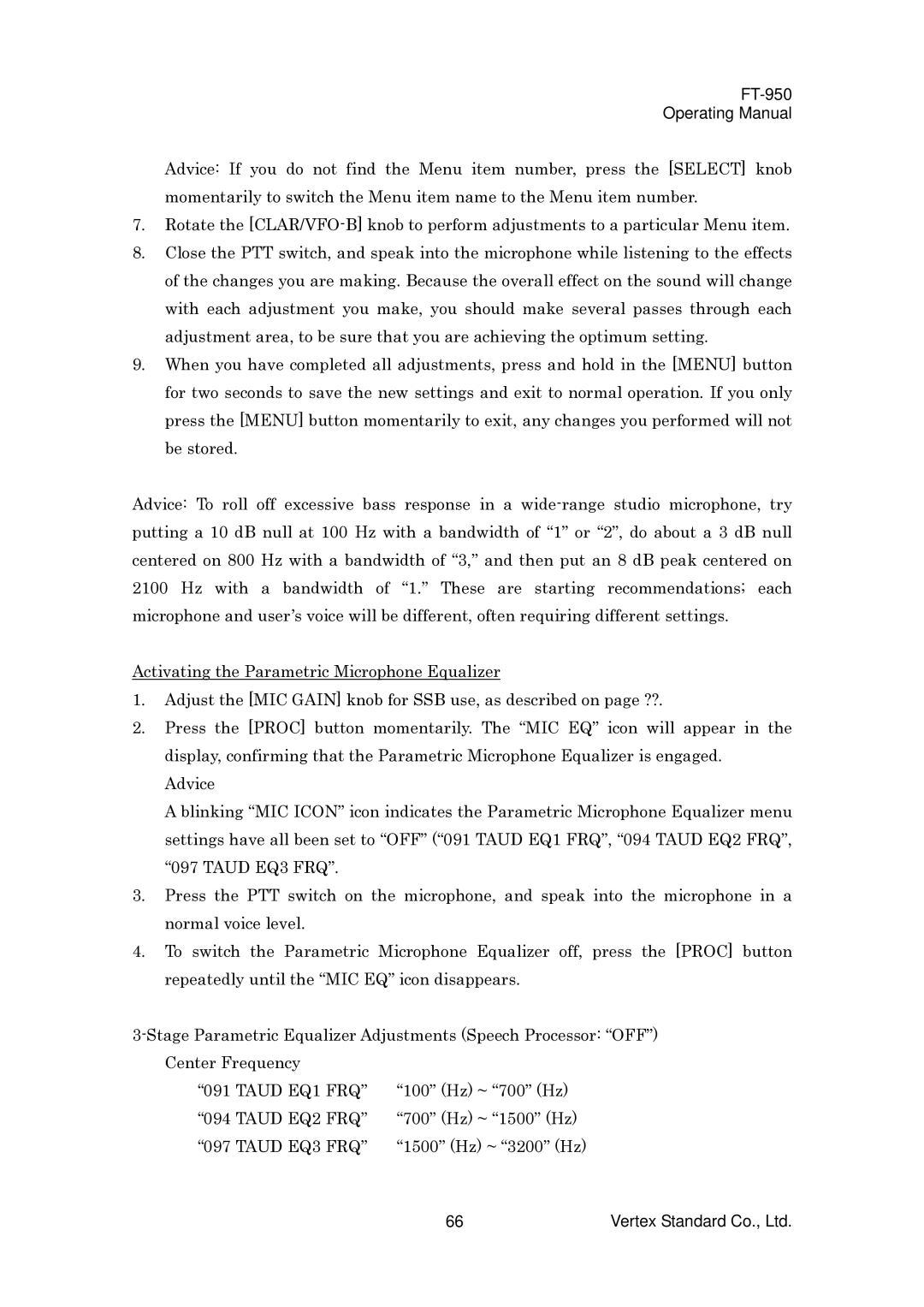 Vertex Standard manual FT-950 Operating Manual 